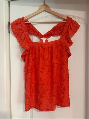 LC Lauren Conrad Bright Orange Ruffle Tank Top